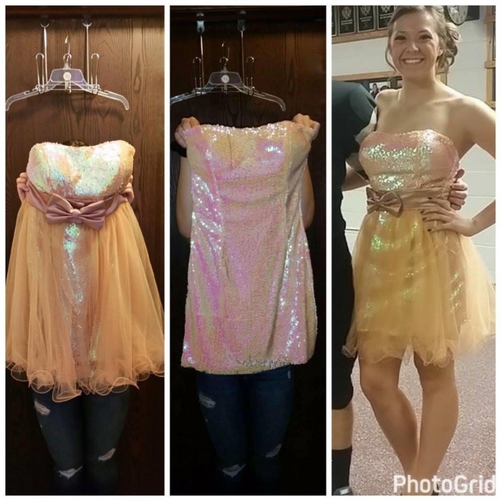 Sequin cocktail dress with attachable skirt